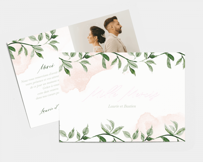 Green and Peach - Carte de remerciements mariage petit format