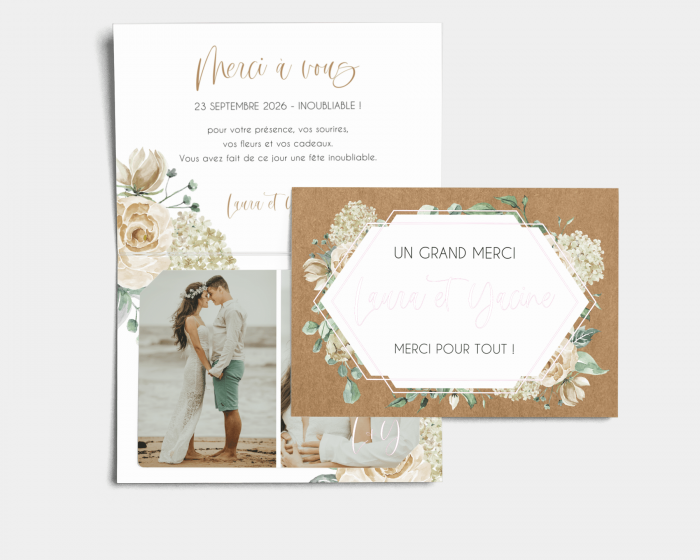 Rose Bianco - Carte de remerciements mariage avec Photo