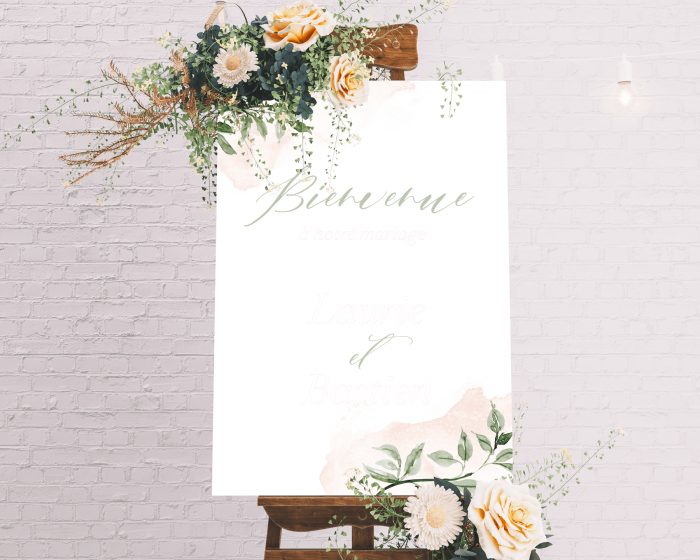 Green and Peach - Panneau de bienvenue mariage (vertical)