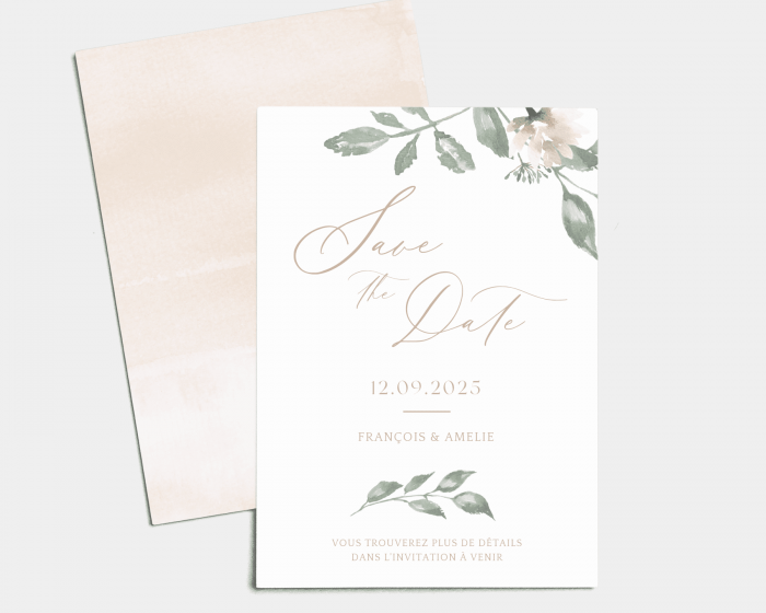 Dusted Calligraphy - Save the Date carte mariage (vertical)