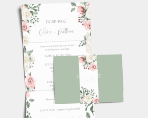 Rosy Love - Faire-Part mariage avec banderole