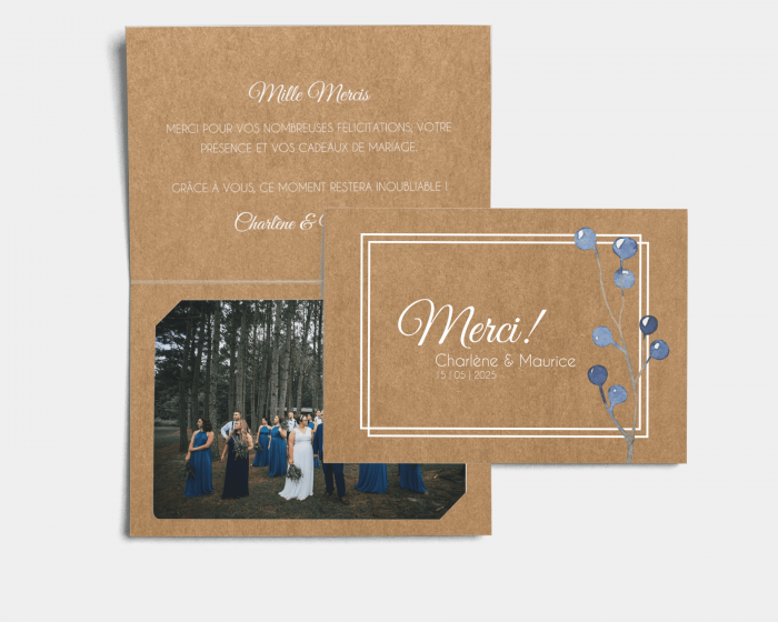 Blueberry - Carte de remerciements mariage avec Photo