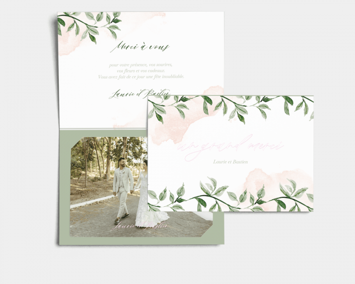 Green and Peach - Carte de remerciements mariage avec Photo