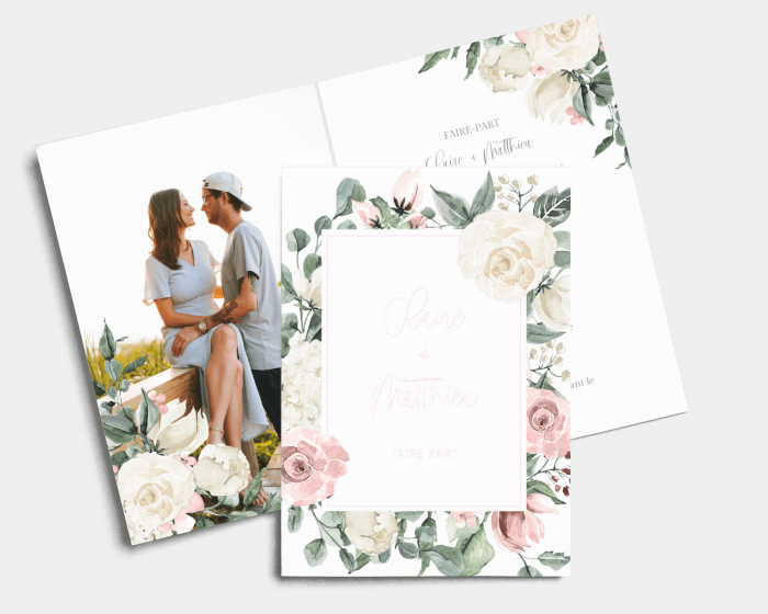 Rosy Love - Faire-part mariage Carte pliante (verticale)