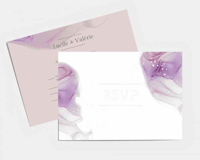 Purple Ink - Carte-réponse pour mariage (horizontale)