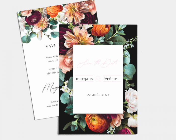 Florals - Save the Date carte mariage (vertical)