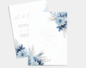 Bloomy Blue - Save the Date carte mariage (vertical)