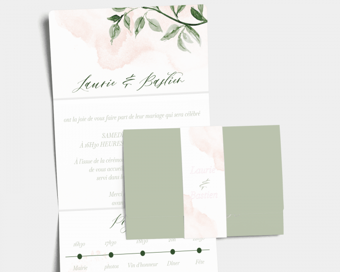 Green and Peach - Faire-Part mariage avec banderole