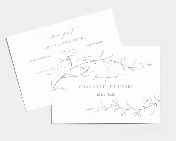 Graceful Botanical - Carte d´invitation au mariage (horizontale)