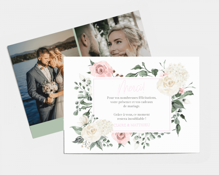 Rosy Love - Carte de remerciements mariage petit format