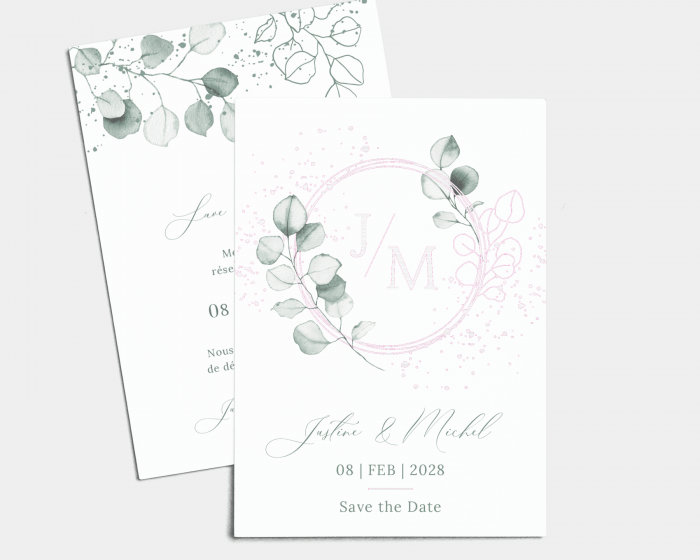 Eukalypt - Save the Date carte mariage (vertical)