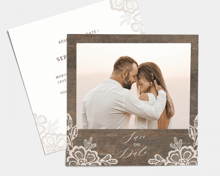 Woodgrain Lace - Save the Date carte mariage