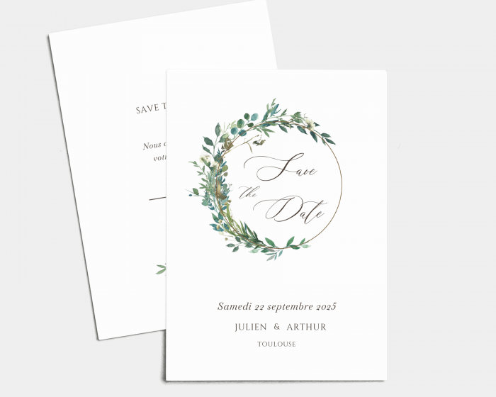 Leafy Hoops - Save the Date carte mariage (vertical)