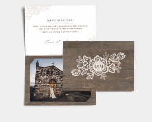Woodgrain Lace - Carte de remerciements mariage avec Photo