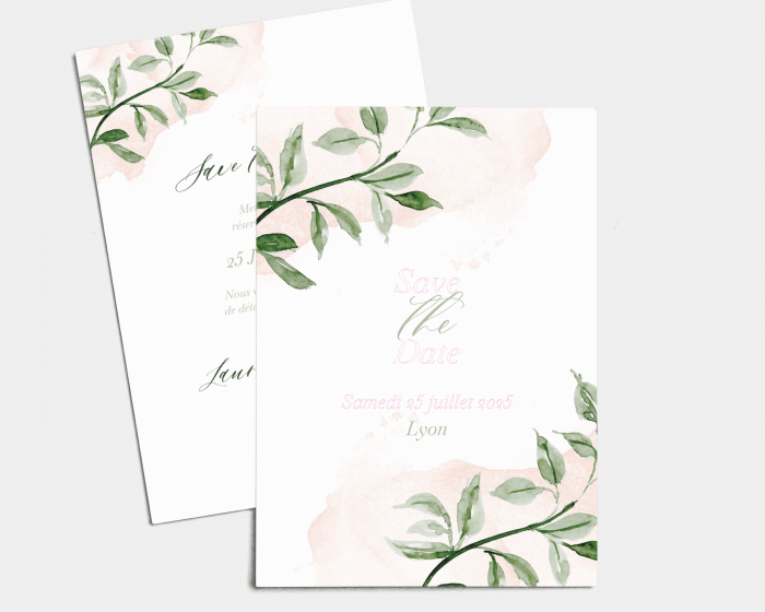 Green and Peach - Save the Date carte mariage (vertical)