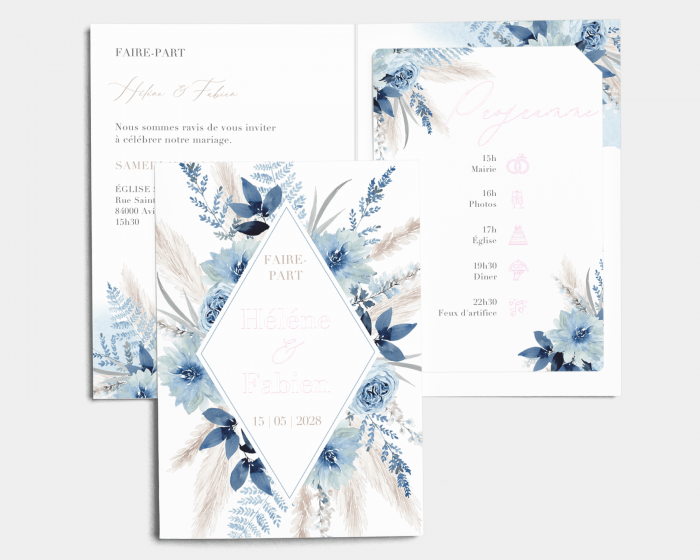 Bloomy Blue - Faire-Part mariage avec insert