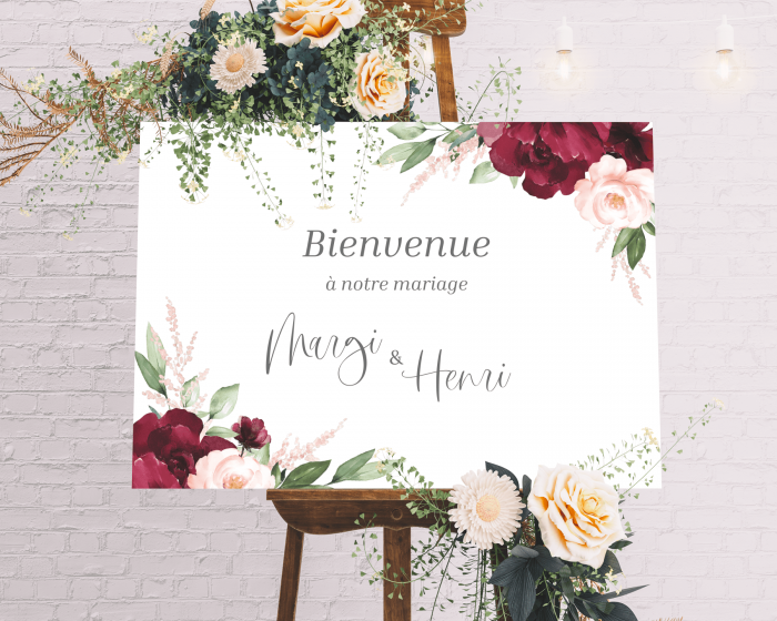 Beloved Floral - Panneau de bienvenue mariage