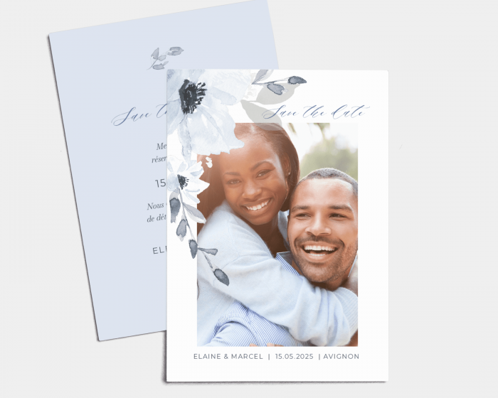 Shades of Blue - Save the Date carte mariage (vertical)