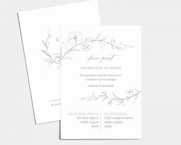 Graceful Botanical - Carte d´invitation au mariage (verticale)