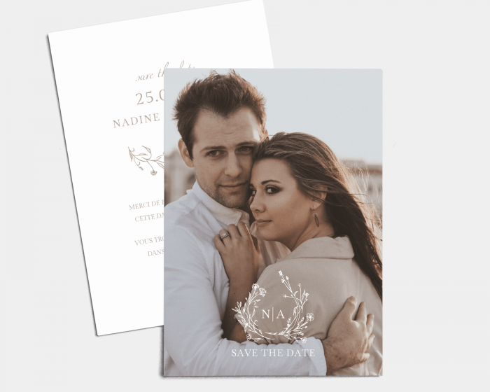 Natural Monogram - Save the Date carte mariage (vertical)