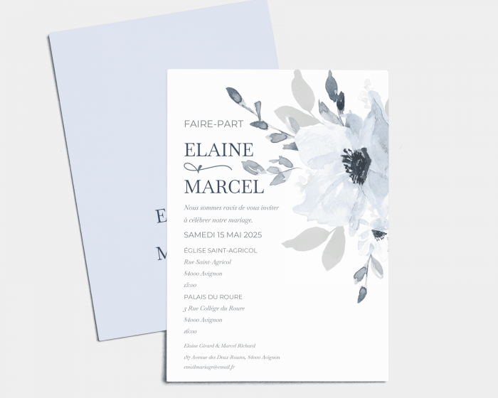 Shades of Blue - Carte d´invitation au mariage (verticale)
