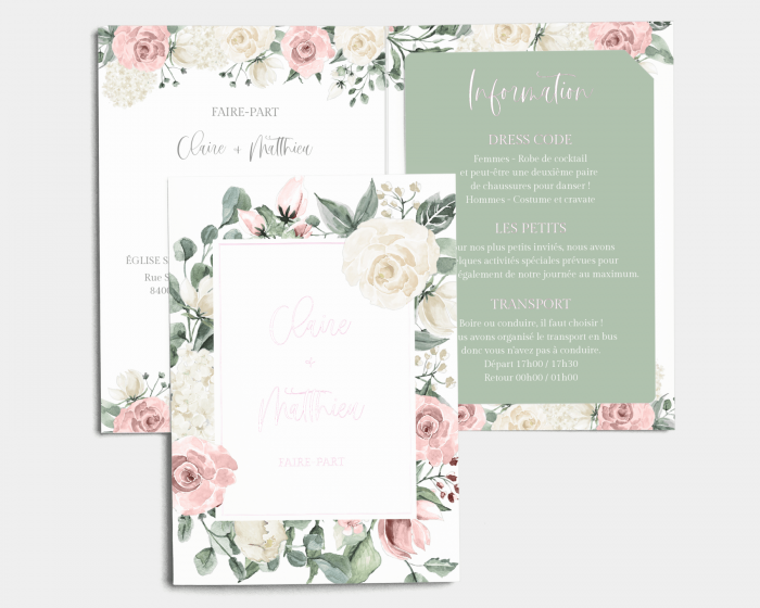 Rosy Love - Faire-Part mariage avec insert